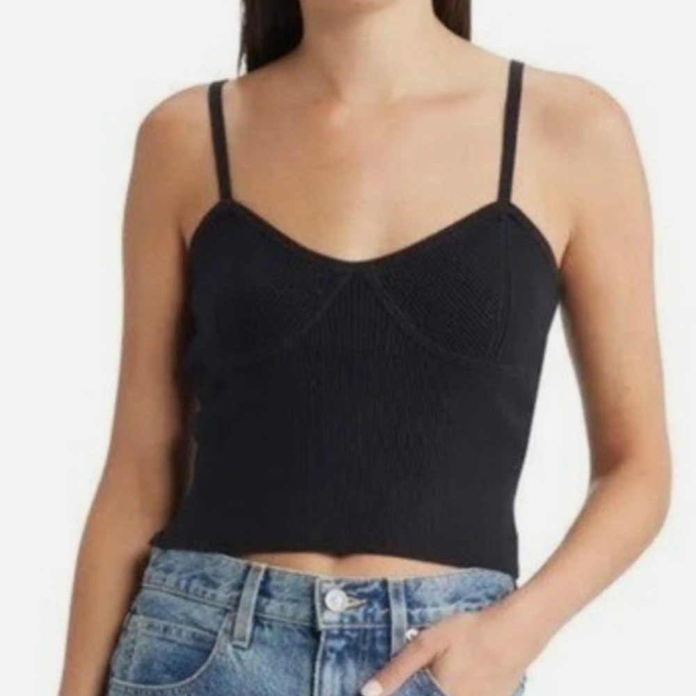 Madewell black corset style ribbed tank top sweetheart size XS